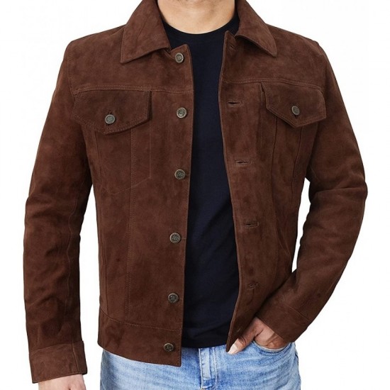 Mens Suede Leather Trucker Jacket - Classic Motorcycle Western Goat Leather Jacket Mens Suede Leather Trucker Jacket - Classic Motorcycle Western Goat Leather Jacket
