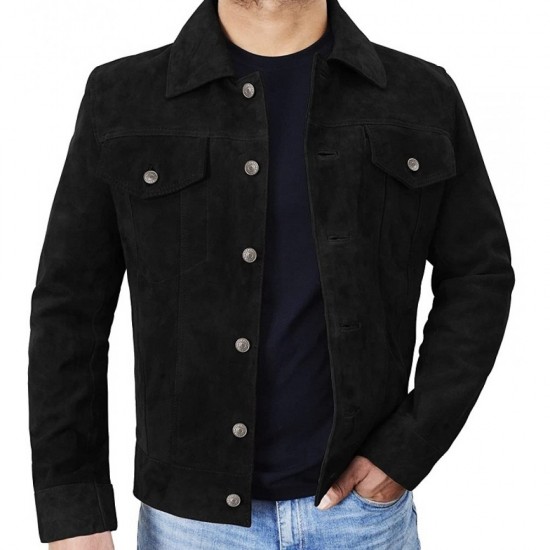 Mens Suede Leather Trucker Jacket - Classic Motorcycle Western Goat Leather Jacket Mens Suede Leather Trucker Jacket - Classic Motorcycle Western Goat Leather Jacket