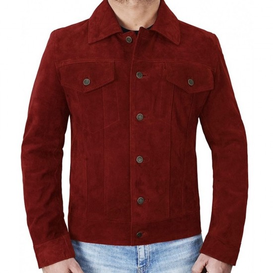 Mens Suede Leather Trucker Jacket - Classic Motorcycle Western Goat Leather Jacket Mens Suede Leather Trucker Jacket - Classic Motorcycle Western Goat Leather Jacket