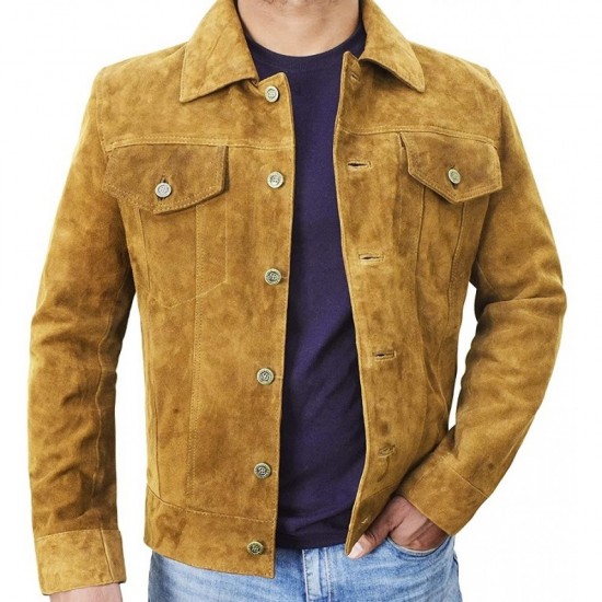 Mens Suede Leather Trucker Jacket - Classic Motorcycle Western Goat Leather Jacket Mens Suede Leather Trucker Jacket - Classic Motorcycle Western Goat Leather Jacket