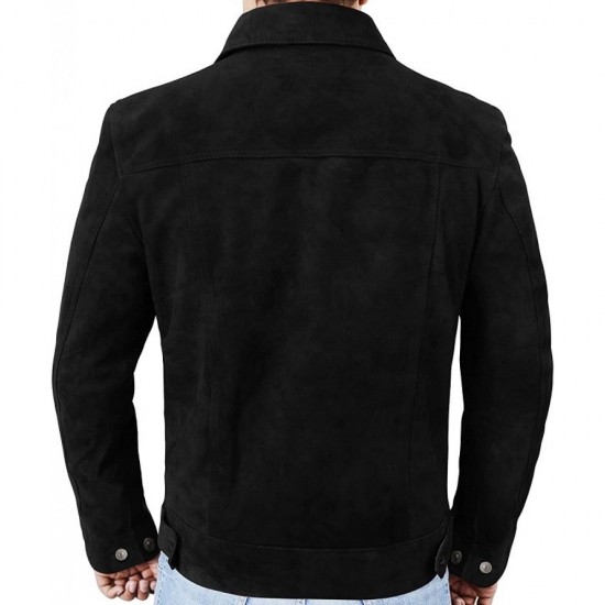 Mens Suede Leather Trucker Jacket - Classic Motorcycle Western Goat Leather Jacket Mens Suede Leather Trucker Jacket - Classic Motorcycle Western Goat Leather Jacket