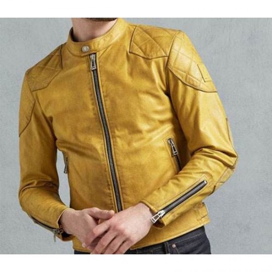 Mens Yellow Cafe Racer Leather Jacket Mens Yellow Cafe Racer Leather Jacket
