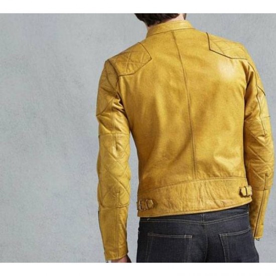 Mens Yellow Cafe Racer Leather Jacket Mens Yellow Cafe Racer Leather Jacket