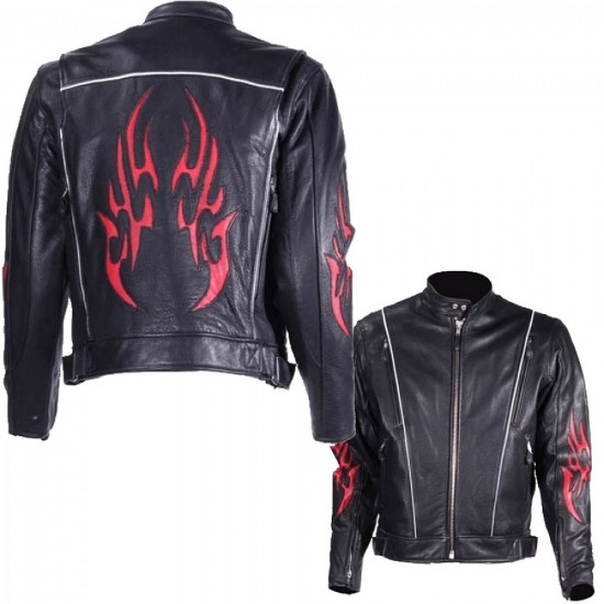 Men’s Fire Flame Black Racer Style Motorcycle Jacket Men’s Fire Flame Black Racer Style Motorcycle Jacket