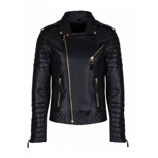 New Men's Black Lambskin Quilted Slim Fit Motorcycle Leather Jacket New Men's Black Lambskin Quilted Slim Fit Motorcycle Leather Jacket
