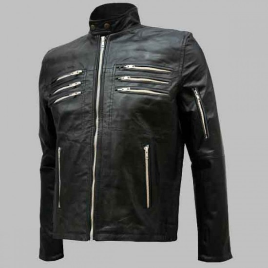 New Men's Black Leather Biker Jacket New Men's Black Leather Biker Jacket