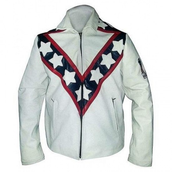 New Men's Evel Knievel White Biker Stunt Leather Jacket New Men's Evel Knievel White Biker Stunt Leather Jacket