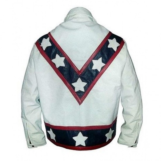 New Men's Evel Knievel White Biker Stunt Leather Jacket New Men's Evel Knievel White Biker Stunt Leather Jacket