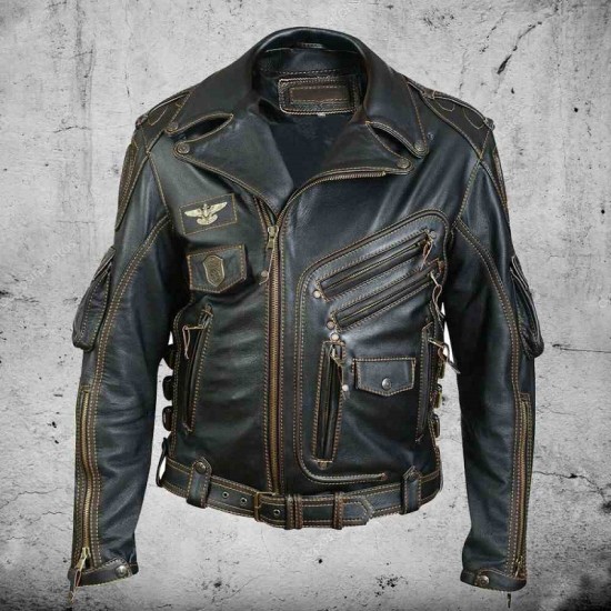 New Men's HD Biker Distressed Black Harley Davidson Motorcycle Real Cow Leather Jacket