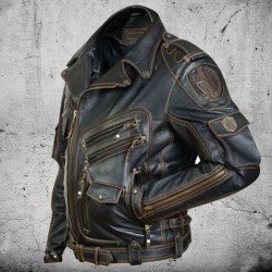 New Men's HD Biker Distressed Black Harley Davidson Motorcycle Real Cow Leather Jacket