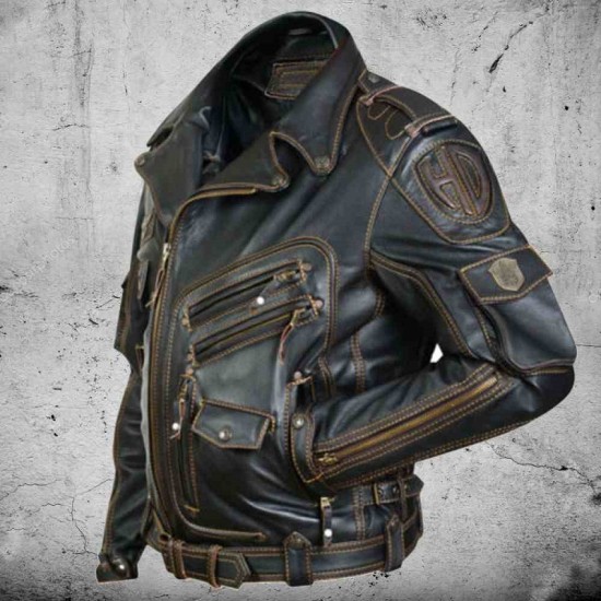 New Men's HD Biker Distressed Black Harley Davidson Motorcycle Real Cow Leather Jacket