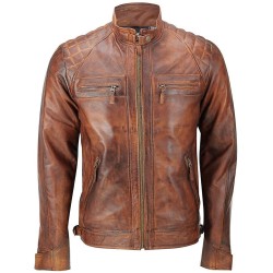 New Men's Motorcycle Vintage Brown Distressed Classic Diamond Jacket