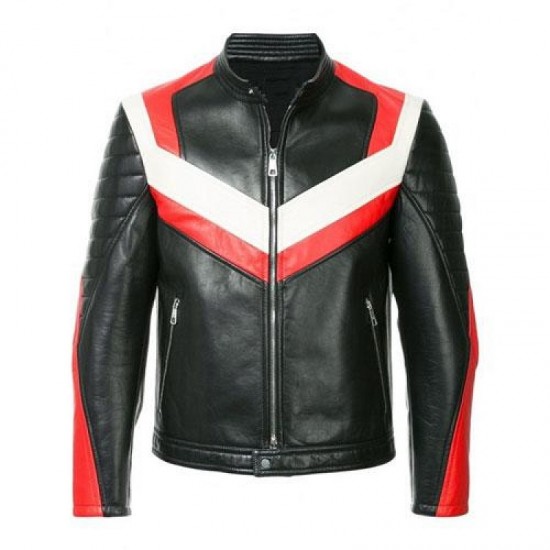 New Men's Panelled Color Biker Leather Jacket New Men's Panelled Color Biker Leather Jacket