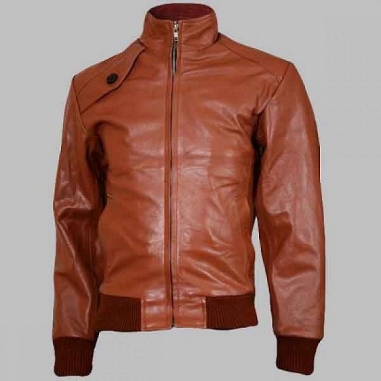 New Men's Tan Leather Bomber Jacket New Men's Tan Leather Bomber Jacket