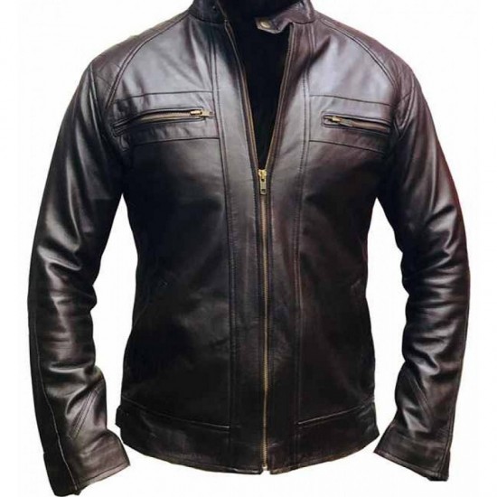 New Mens Quilted Cafe Racer Biker Leather Jacket New Mens Quilted Cafe Racer Biker Leather Jacket