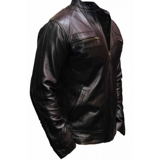 New Mens Quilted Cafe Racer Biker Leather Jacket New Mens Quilted Cafe Racer Biker Leather Jacket