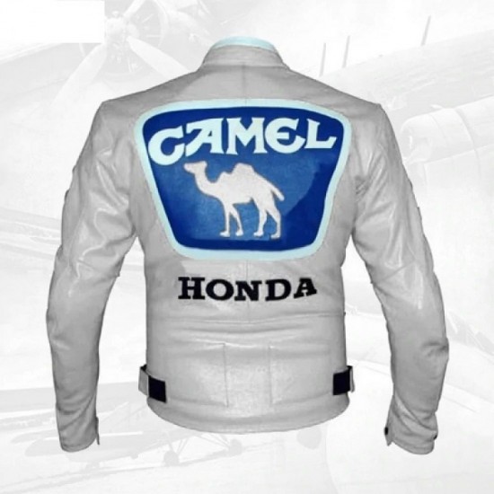 New Mens White Honda Blue Racing Motorcycle Biker Genuine Leather Jacket