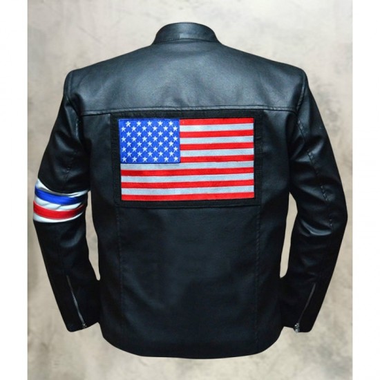 Peter Fonda US Flag Easy Rider Black Leather Jacket Peter Fonda US Flag Easy Rider Black Leather Jacket