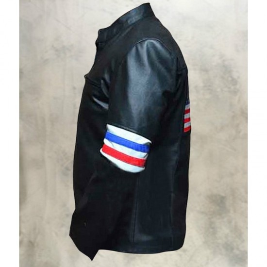 Peter Fonda US Flag Easy Rider Black Leather Jacket Peter Fonda US Flag Easy Rider Black Leather Jacket