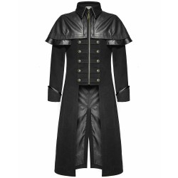 Punk Rave Mens Coat Black Gothic Highwayman Steampunk VTG Military