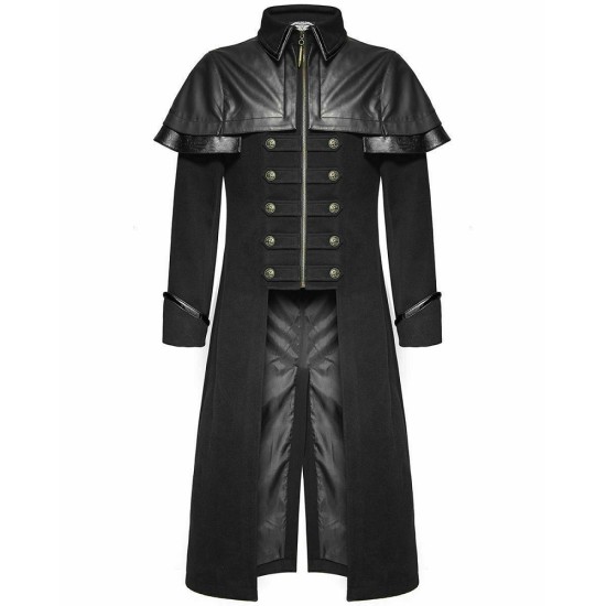 Punk Rave Mens Coat Black Gothic Highwayman Steampunk VTG Military