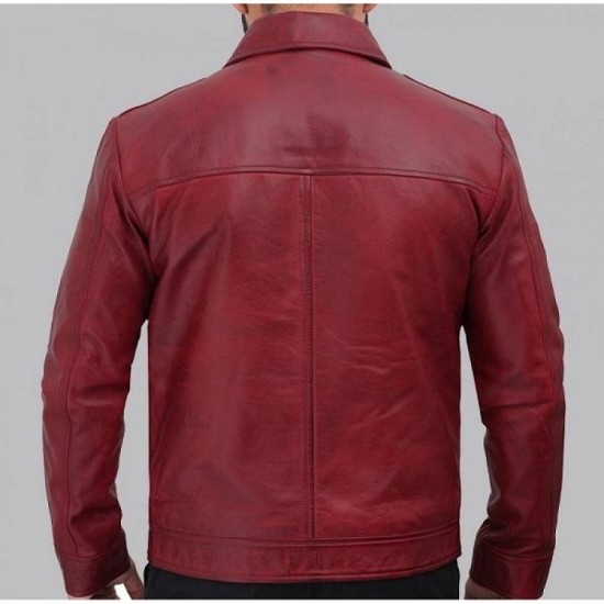 Reeves Mens Distressed Maroon Leather Jacket Reeves Mens Distressed Maroon Leather Jacket