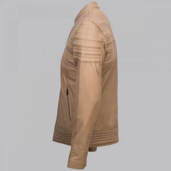 Stripes Beige Fashion Leather Jacket for Men Stripes Beige Fashion Leather Jacket for Men